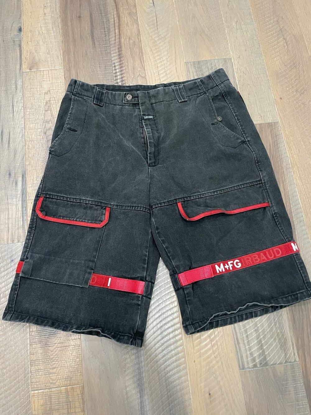 Vintage Marithe Francois Girbaud Shorts Black Red Baggy Shuttle Tape Cargo 40